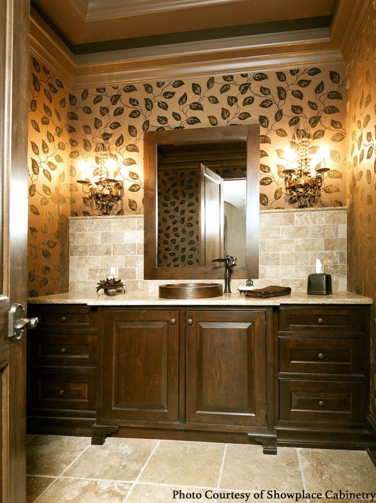 luxury bathroom with wallpaper