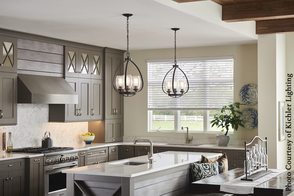 newly remodeled kitchen with Kichler pendant lights